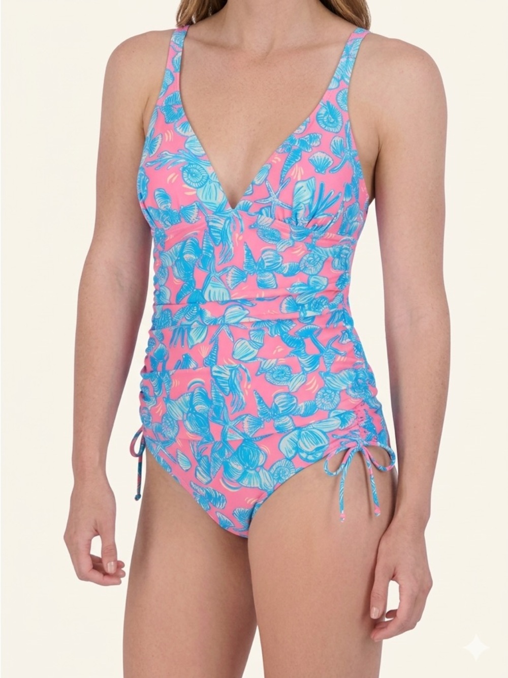 NWOT Stella Parker Tropical Tankini Set M Blue Pink Two Piece Vacation Resort - Picture 2 of 11